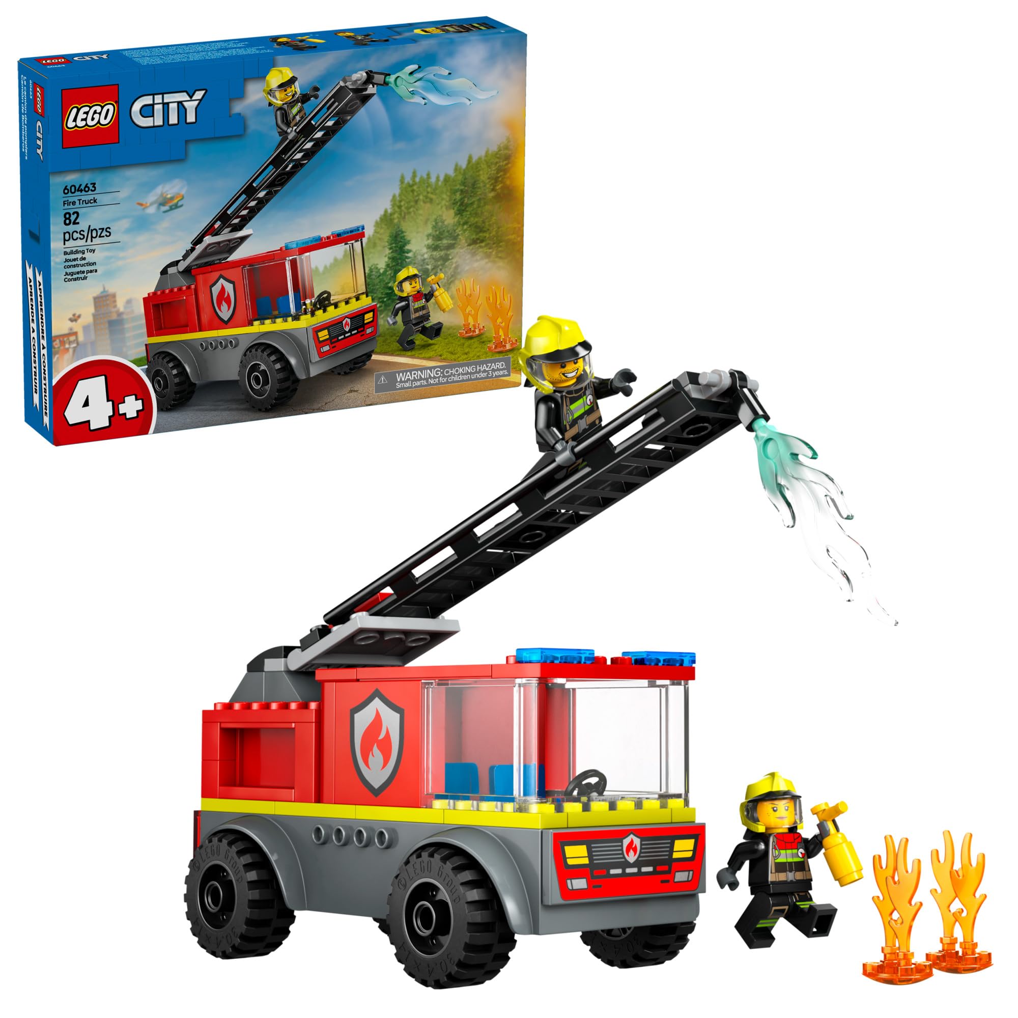 LEGO City Fire Ladder Truck Toddler Toy - Fire Truck Toy with 2 Firefighter Minifigures, Digital Guide for Boys and Girls, Ages 4+ - Learning, Educational Toy for Preschool