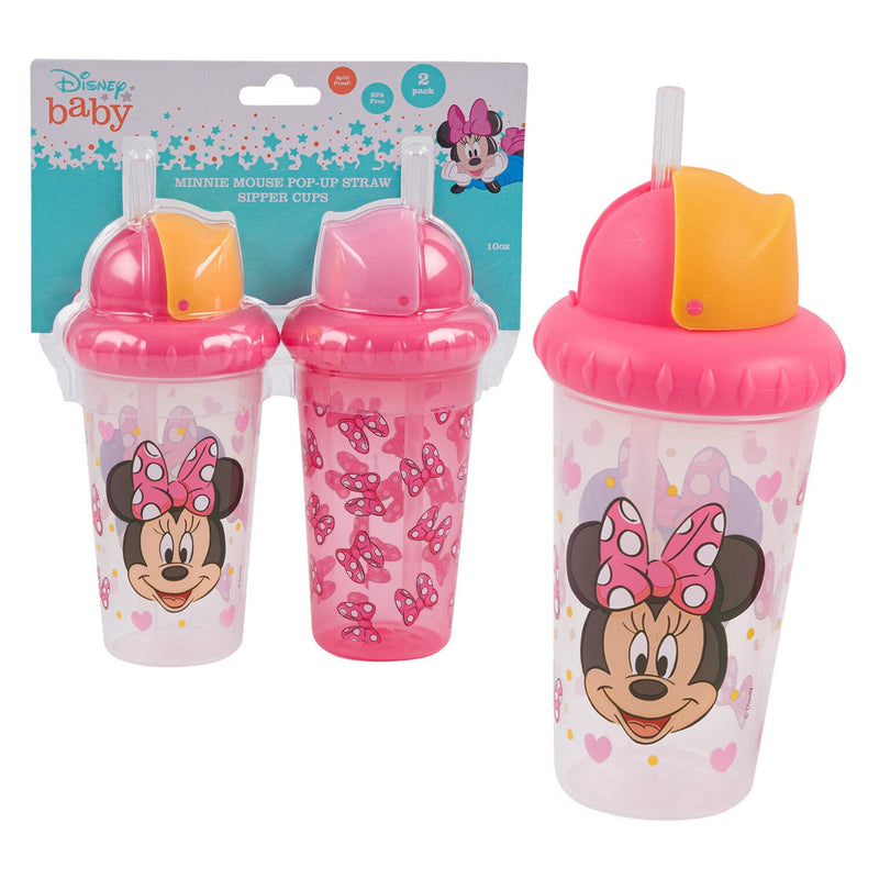 Disney Baby Girl Minnie Mouse 10 oz Pack of 2 Sippy Cups with Straw & Easy Close Lid