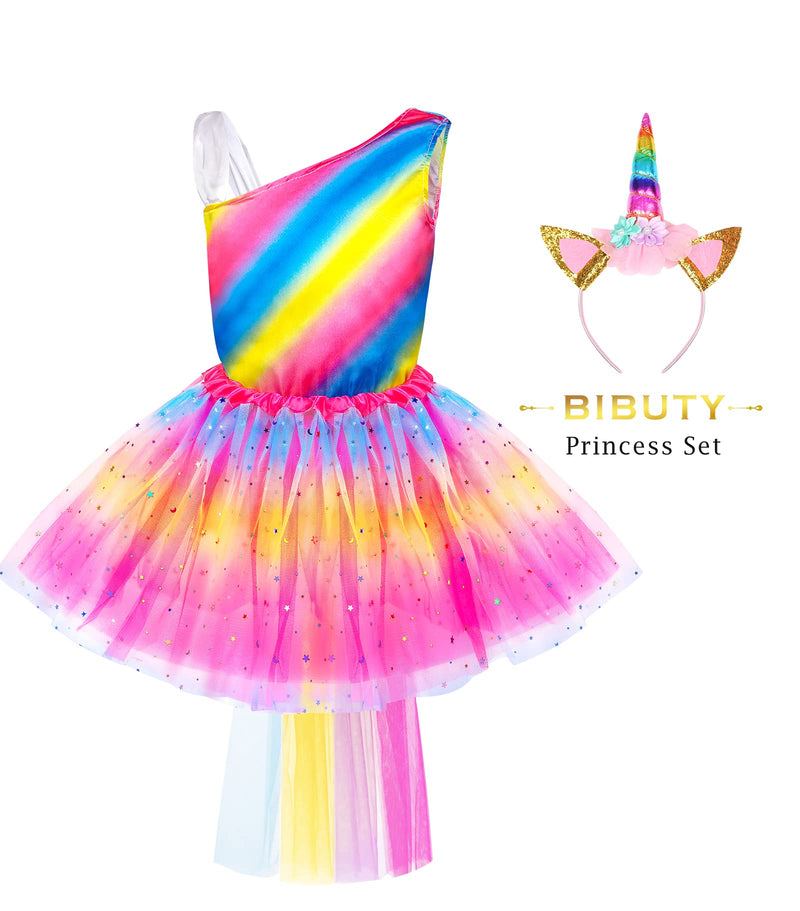 BIBUTY Princess Dresses for Girls Dress up Clothes Trunk, Pretend Play Costumes with 4 Sets of PrincesDresses/Wing/Headband, Princess Crown, Costumes Toys Gifts for 3-6yr Toddler Little Girls