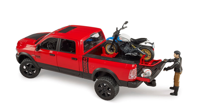 Bruder Ram Power Wagon with Ducati Scrambler Desert Sled and Driver Vehicles Toy