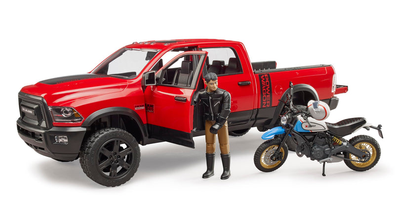 Bruder Ram Power Wagon with Ducati Scrambler Desert Sled and Driver Vehicles Toy