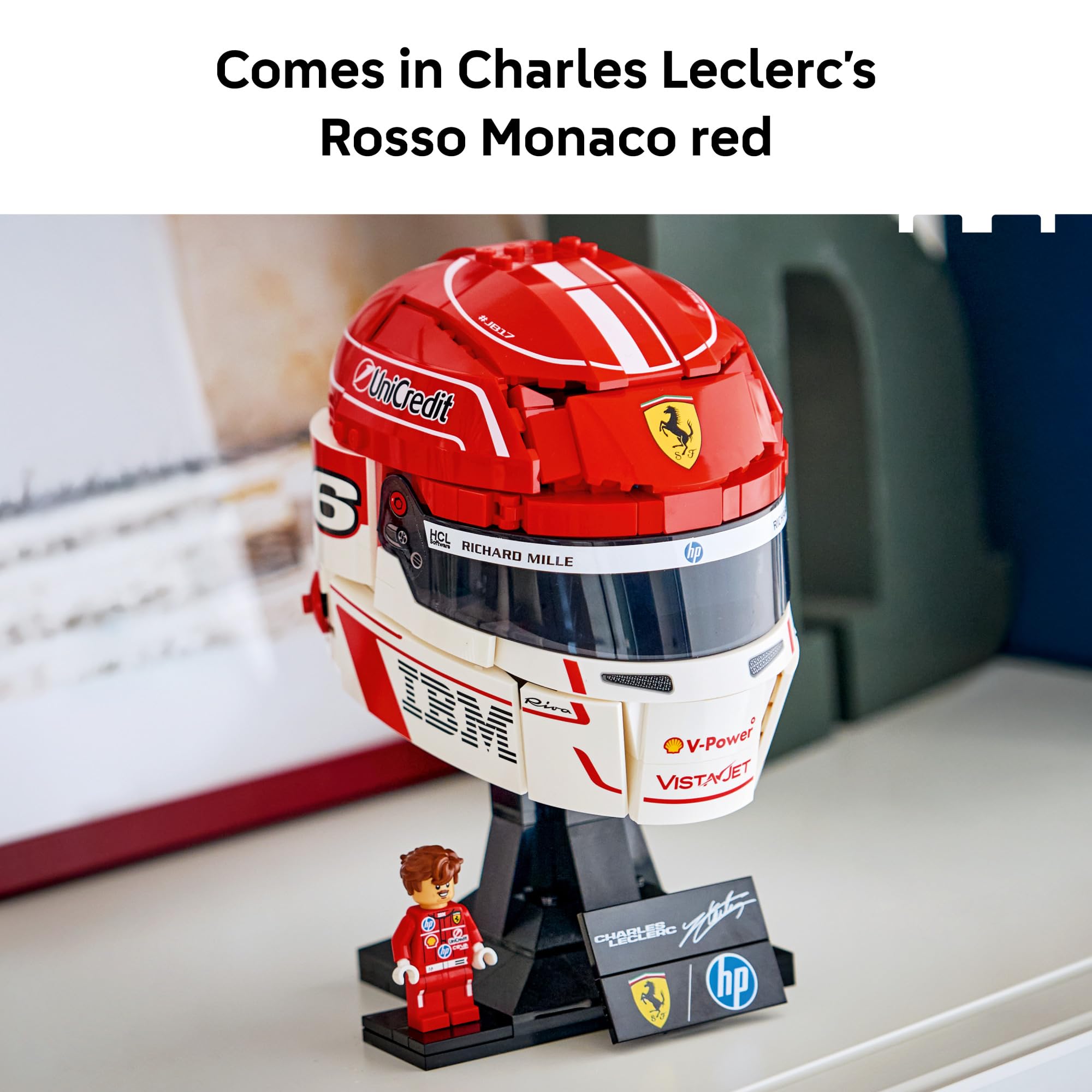 LEGO Editions Scuderia Ferrari HP Charles Leclerc Helmet - Building Set for Teens, Ages 14+ - Collectible F1 Display - Bedroom or Home Office Decor - Gift for Formula 1 Fans - 43014