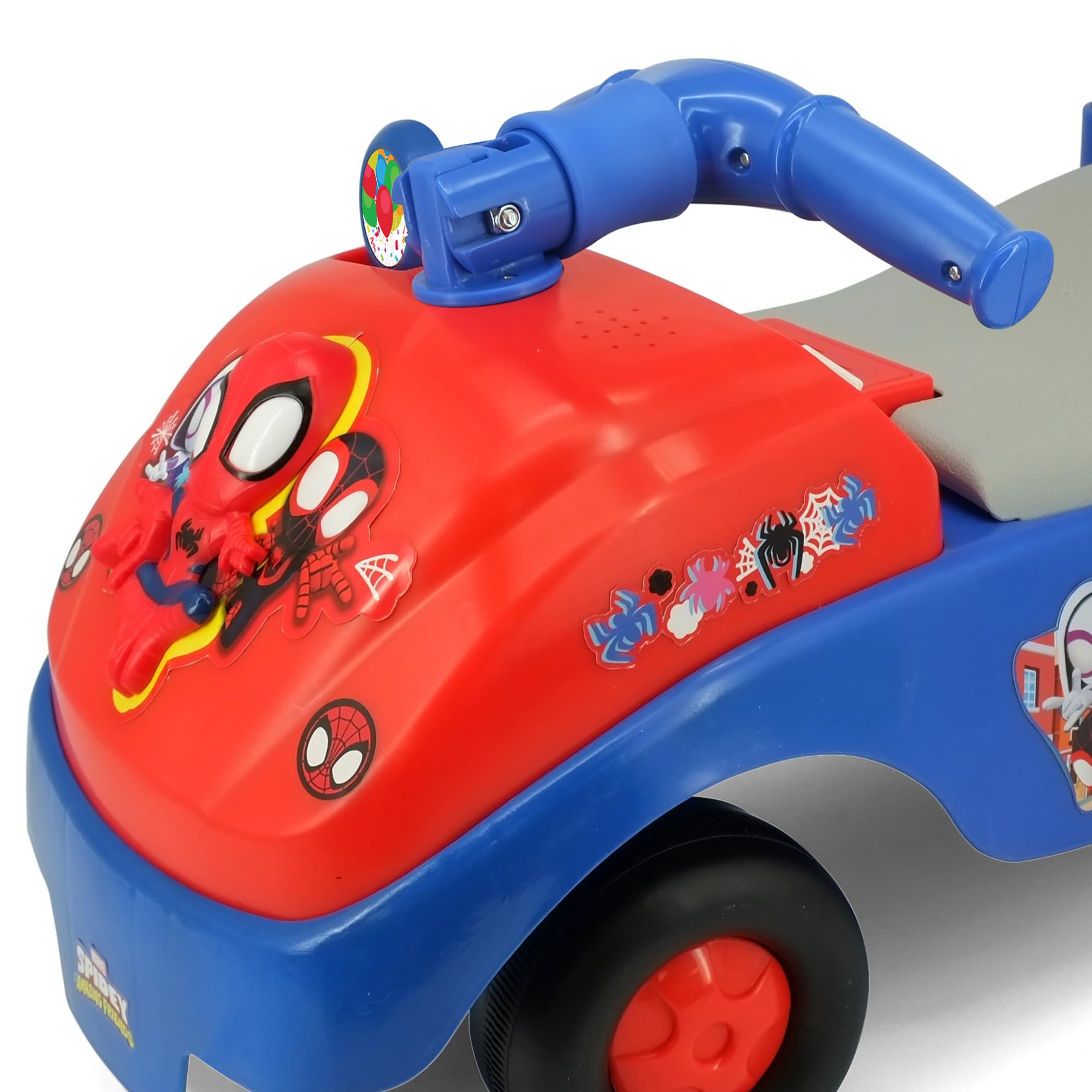 Ride-On, Kiddieland: Foldable Handle  Spidey  Foot to Floor Vehicle, Spiderman, Interactive Dashboard & Sounds, Toy Phone, Toddlers & Kids 18-36mo