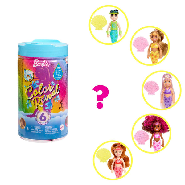 Barbie Color Reveal Rainbow Mermaid Series Chelsea Doll with 6 Surprises, Color Change and Accessories