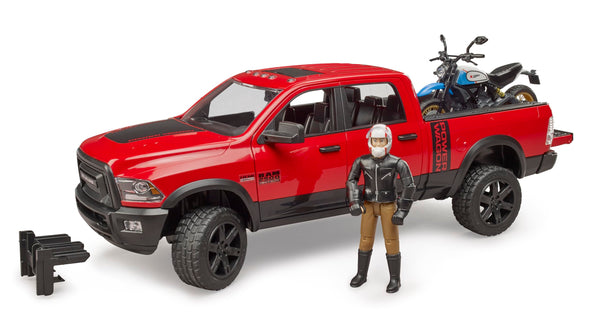 Bruder Ram Power Wagon with Ducati Scrambler Desert Sled and Driver Vehicles Toy