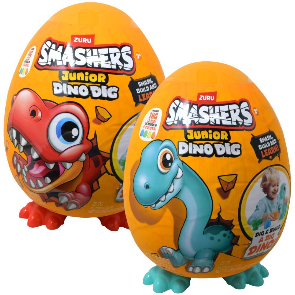 Smashers Junior Dino Dig Grand Œuf – Brontosaure – Pâte à Modeler 1 Kg – 18 Surprises – Dès 18 Mois – Jeu Sensoriel