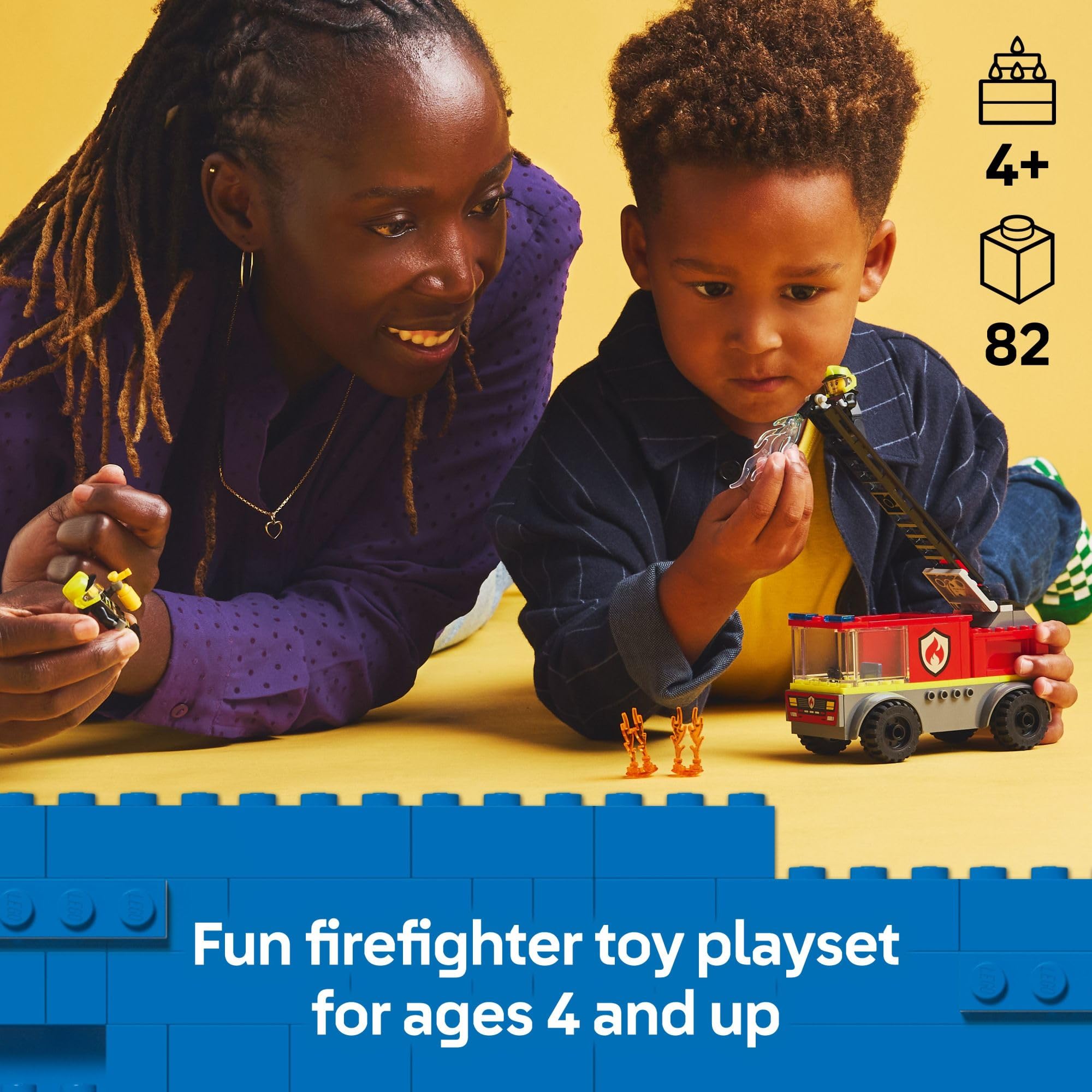 LEGO City Fire Ladder Truck Toddler Toy - Fire Truck Toy with 2 Firefighter Minifigures, Digital Guide for Boys and Girls, Ages 4+ - Learning, Educational Toy for Preschool