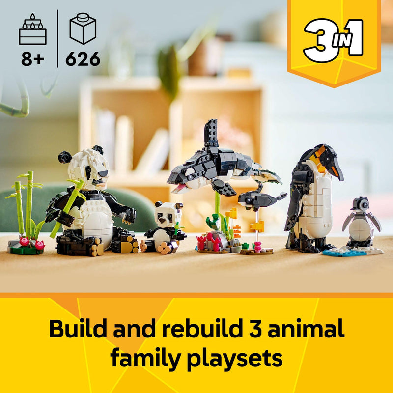 LEGO Creator 3 in 1 Wild Animals Panda Family - Building Toy Kit for Kids with 3 Building Options, Panda, Penguin, or Orca - 8 Year Old Girl & Boy Birthday Gifts