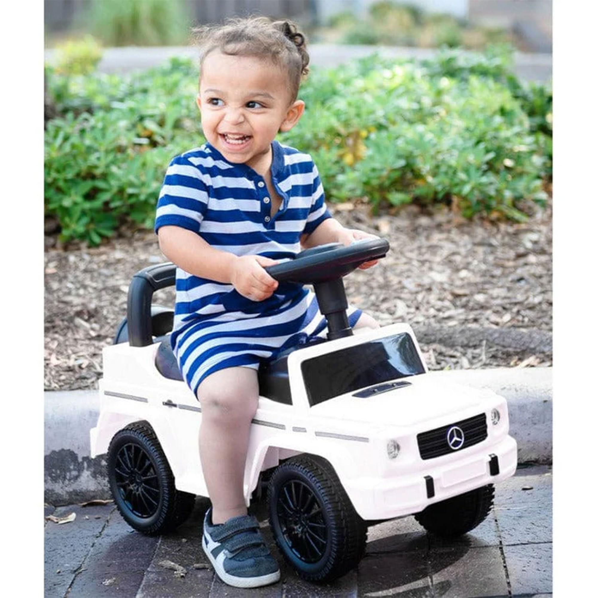 Best Ride On Cars Kids Outdoor Stroller Mercedes G-Wagon Push Car with Working Lights, Horn, and Music for Ages 1 to 3 years