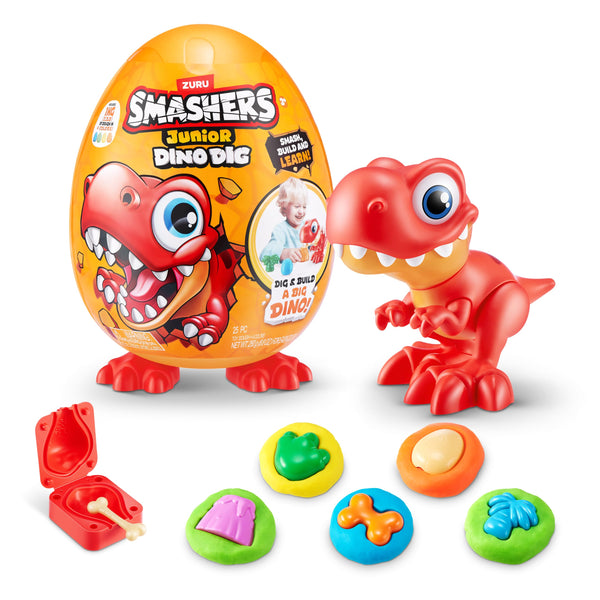 Smashers Junior( vary) Large Egg (T-Rex) by ZURU 18+ Surprises Compounds Mold Dinosaur Preschool Toys Build Construct Sensory Play for Kids 18 Months - 3 Years