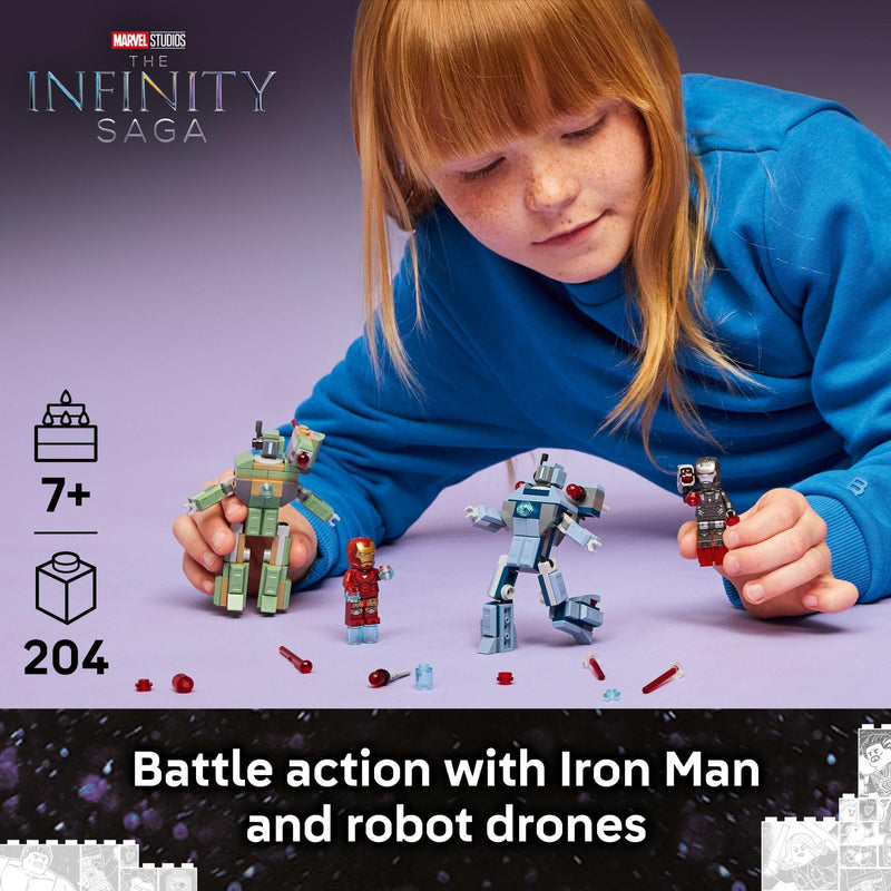 LEGO Marvel Iron Man & War Machine vs. Hammer Drones Building Toy - Pretend Play Set W/ 2 Toy Minifigures - Kids Building Blocks for Boys & Girls, Ages 7+
