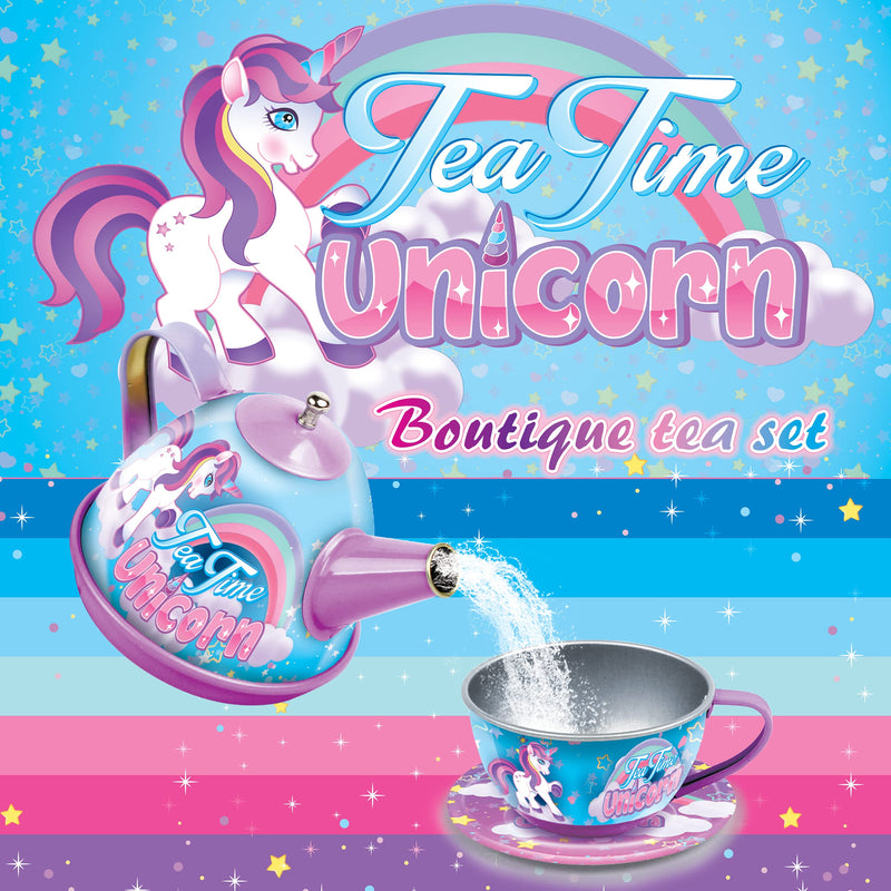 Tea Party Set, 14-Piece Unicorn  for Toddler Girls - Princess Pretend Game Playset with Teapot, Cups, Saucers and Serving Tray - 3 Years Old and Up