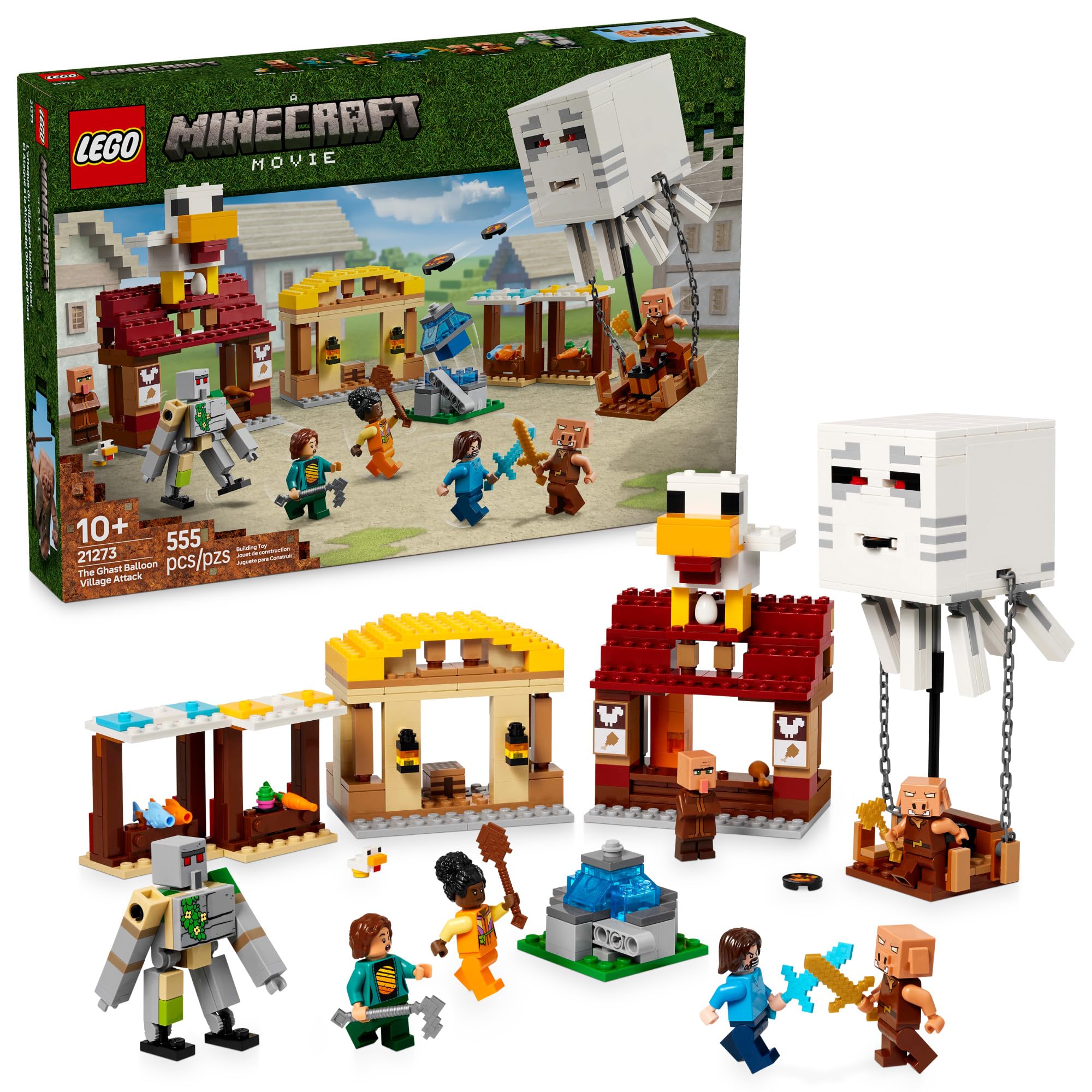LEGO Minecraft The Ghast Balloon Village Attack- Toy Building Set for Kids, Girls and Boys Ages 10+ - Includes Steve, Natalie, and Dawn Minifigures - Birthday Gift Idea - 21273
