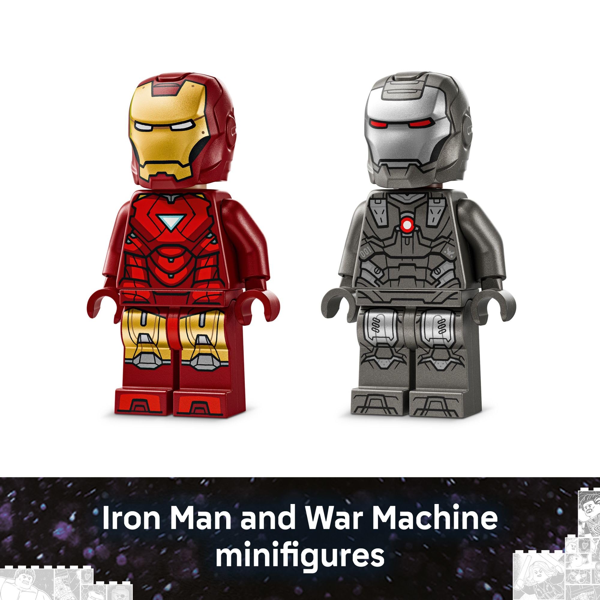 LEGO Marvel Iron Man & War Machine vs. Hammer Drones Building Toy - Pretend Play Set W/ 2 Toy Minifigures - Kids Building Blocks for Boys & Girls, Ages 7+