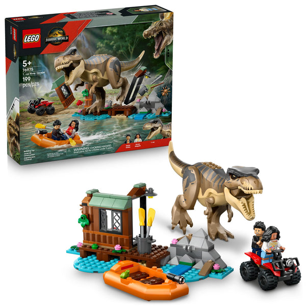 LEGO Jurassic World T. rex River Escape - Dinosaur Toy for Kids, Boys, and Girls, Ages 5-7 - Jurassic World Toy Boat Minifigures - Creative Dinosaur Gift for Movie Fans