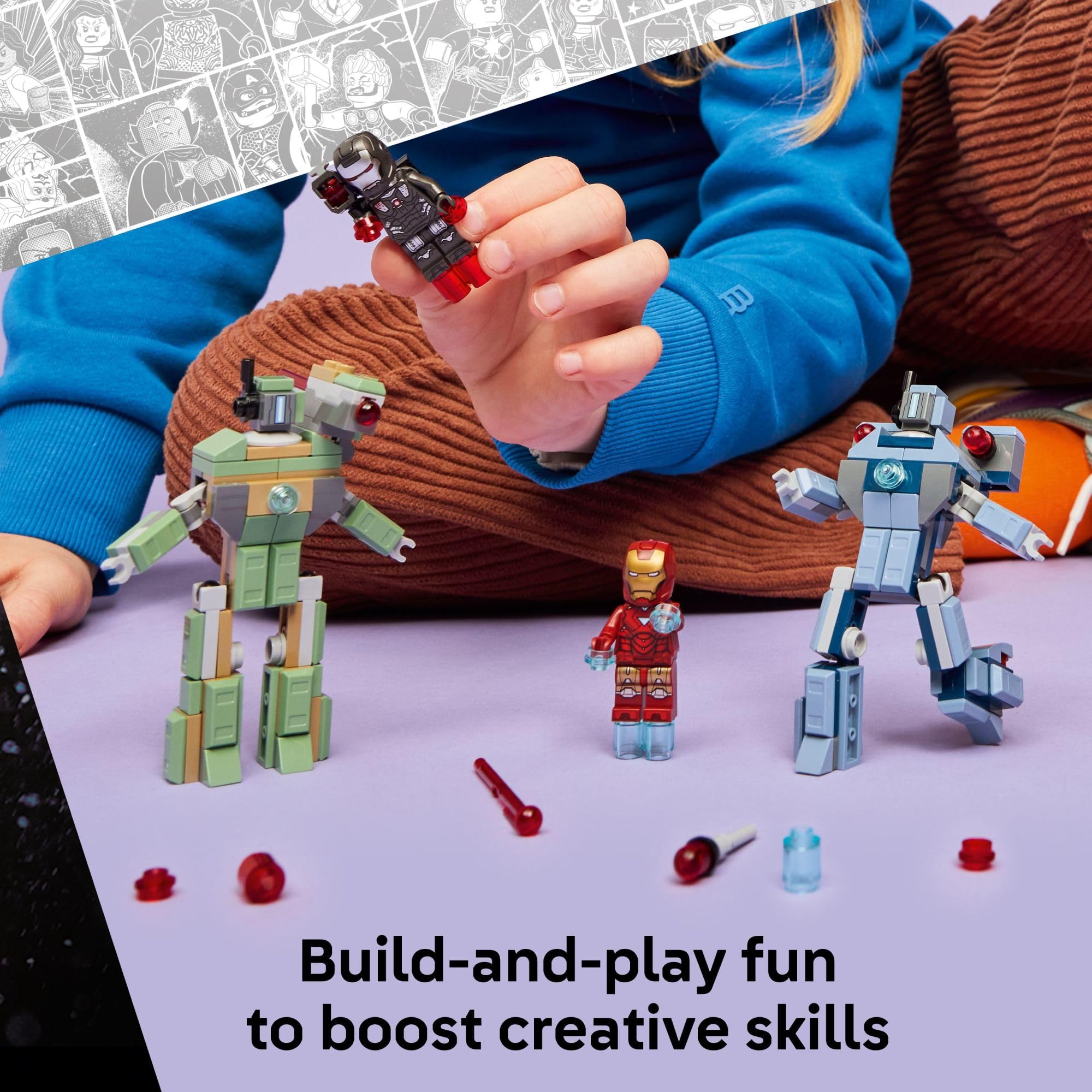 LEGO Marvel Iron Man & War Machine vs. Hammer Drones Building Toy - Pretend Play Set W/ 2 Toy Minifigures - Kids Building Blocks for Boys & Girls, Ages 7+