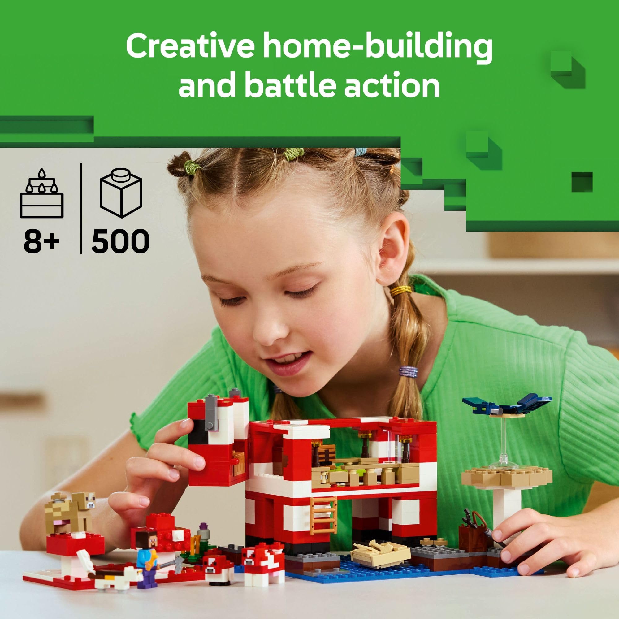 LEGO Minecraft The Mooshroom House Toy Figures and Playset - Building Minecraft Toy for Kids, Boys and Girls, Ages 8+ - with Steve and Other Figures for Pretend Play - Gift Idea for Birthdays - 21270