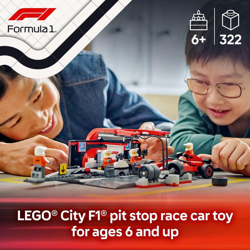 LEGO City F1 Pit Stop & Pit Crew with Ferrari Car Toy - Model Race Car Toy Building Playset for Kids, Boys and Girls, Ages 6+ - F1 Collectible for Fans