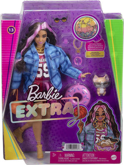 Barbie Extra Doll and Accessories with Pink-Streaked Crimped Hair in Jersey Dress with Pet Corgi