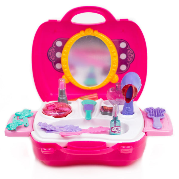 21-Piece Pretend Play Makeup Kit for Girls – Kid’s Vanity Makeup Kit with Beauty Salon Case, Lightweight & Portable Barbie Make Up Cosmetics Set for Toddlers