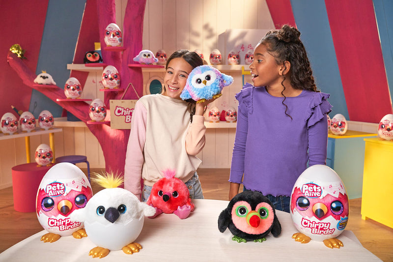 Pets Alive Chirpy Birds (Cuddly) by ZURU, Electronic Pet That Speaks, Surprise Egg, Stickers, Comb, Fluffy Clay, Bird Animal Plush for Girls