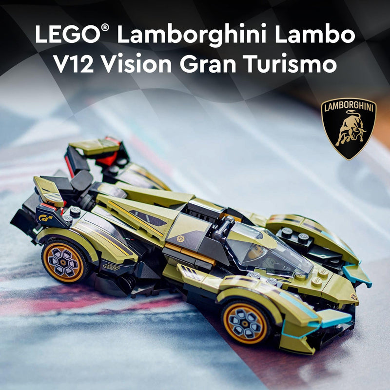 LEGO Speed Champions Lamborghini Lambo V12 Vision GT Super Car, Formula 1 Vehicle Toy, Driving Playset, Buildable Model Set for Kids, Lamborghini Car, Gift for Kids and Gaming Fans, F1 Toy Car, 76923