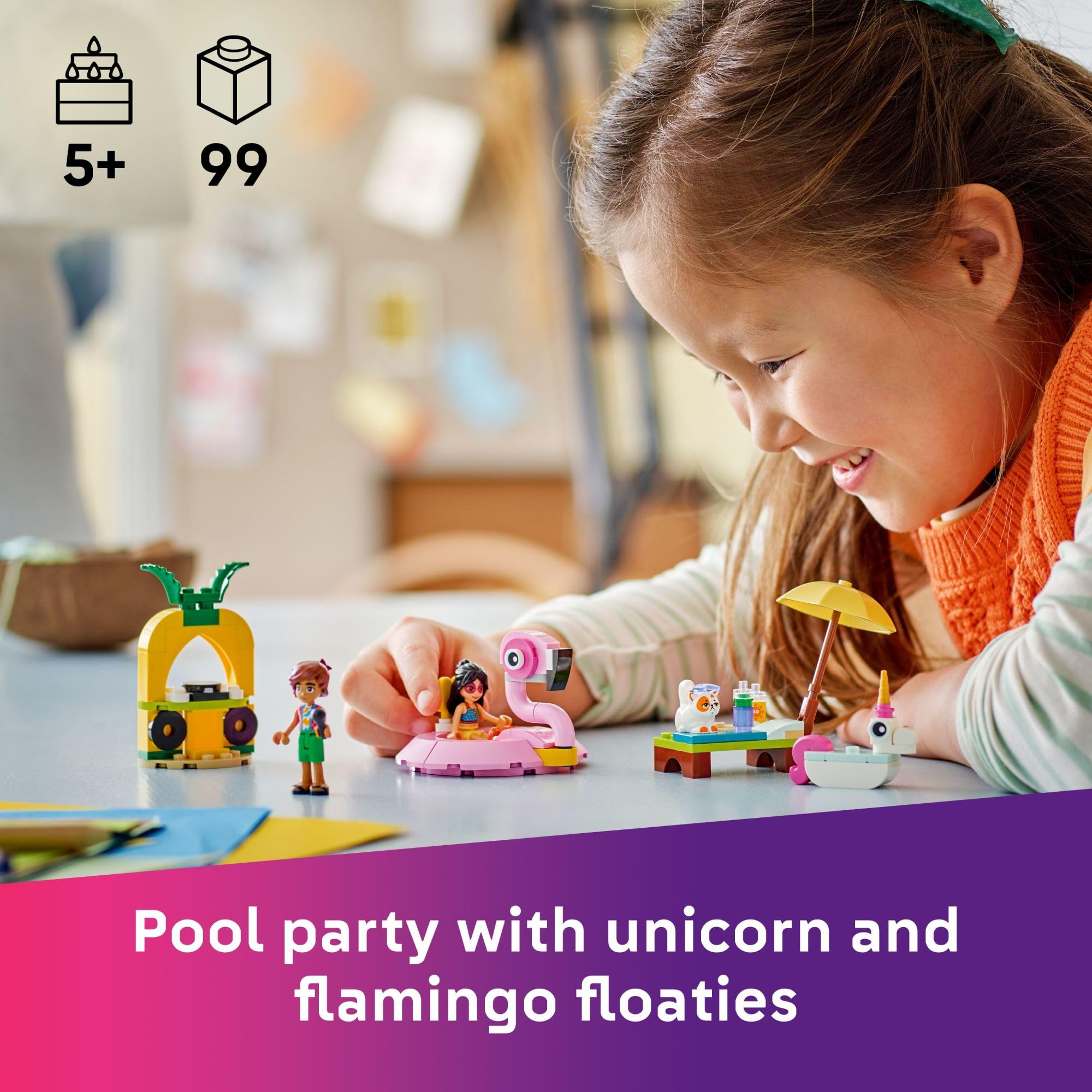 LEGO Friends Unicorn & Flamingo Pool Party Pretend Play Building Toy - Creative Storytelling Playset for Kids for Boys & Girls, Ages 5+ - Birthday Gift Idea for Kids - 42658