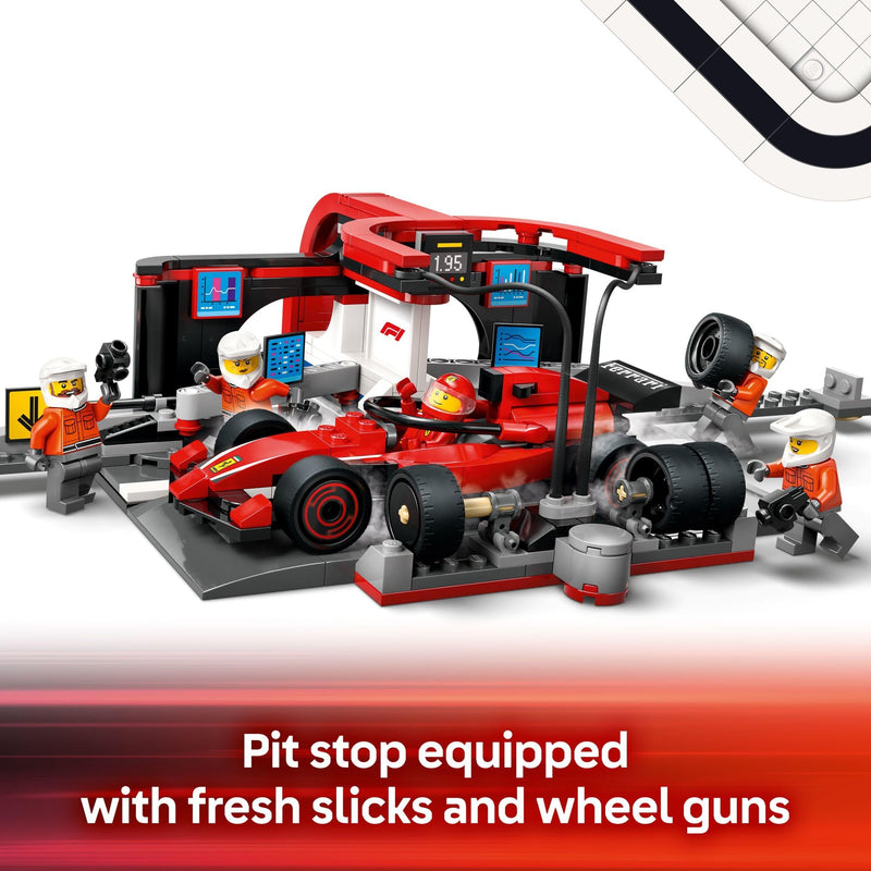 LEGO City F1 Pit Stop & Pit Crew with Ferrari Car Toy - Model Race Car Toy Building Playset for Kids, Boys and Girls, Ages 6+ - F1 Collectible for Fans