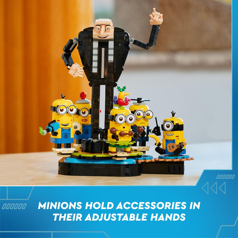 LEGO Despicable Me 4 Brick-Built Gru and Minions Figure, Buildable Minions Toy for Kids, Dancing Despicable Me Toy Figures Playset, Play-and-Display Minions Birthday Gift for Boys and Girls, 75582