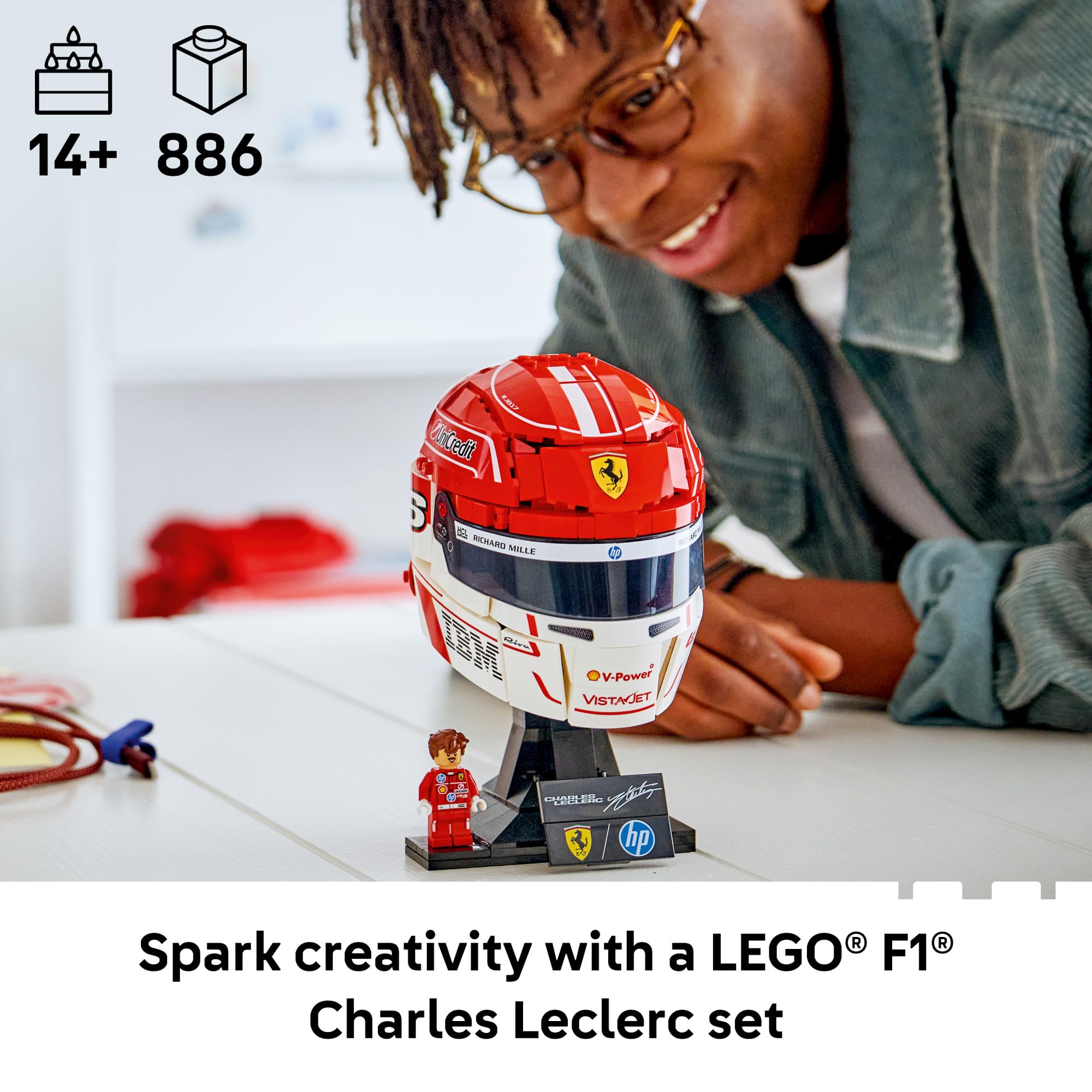 LEGO Editions Scuderia Ferrari HP Charles Leclerc Helmet - Building Set for Teens, Ages 14+ - Collectible F1 Display - Bedroom or Home Office Decor - Gift for Formula 1 Fans - 43014