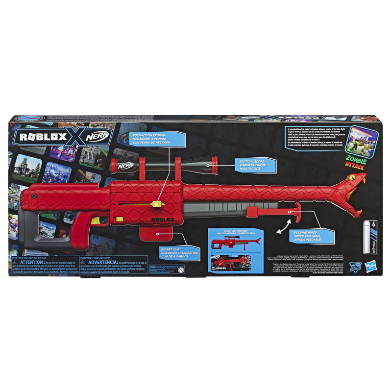 Nerf Roblox Zombie Attack: Viper Strike Nerf Sniper-Inspired Blaster With Scope, Code for Exclusive Virtual Item, Roblox Toys for 8 Year Old Boys & Girls and Up, 6-Dart Clip, 6 Nerf Elite Darts, Bipod