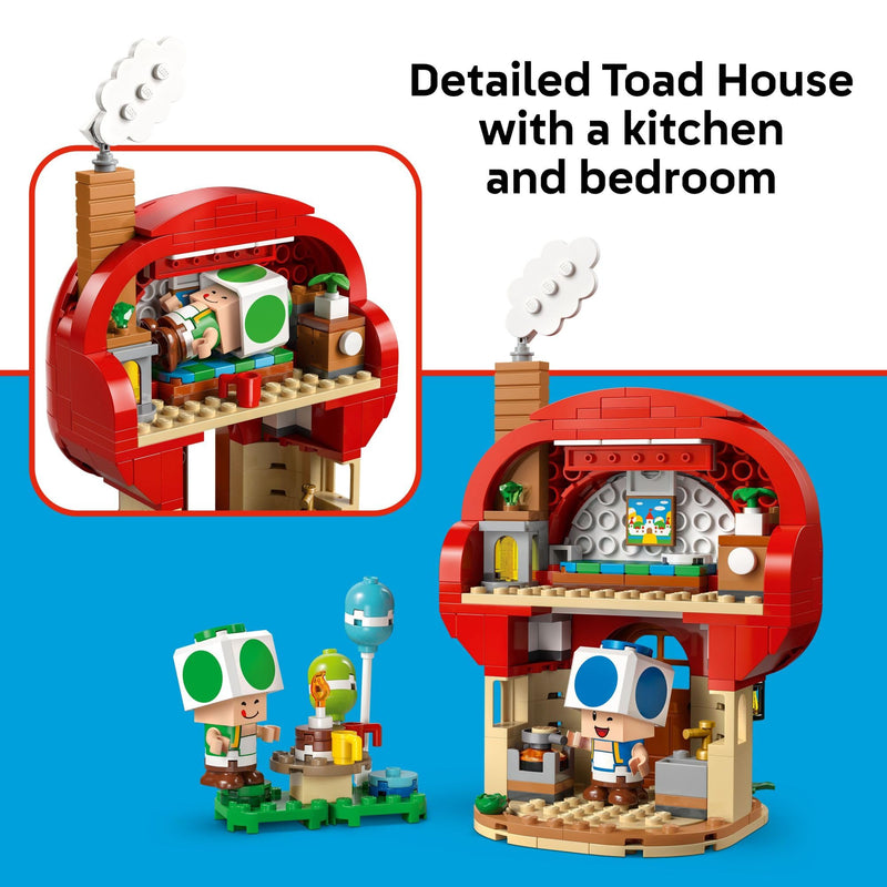 LEGO Super Mario Party at Toad’s House Building Toy  - Kids Building Blocks with Digital Action & 2 Toad Toy Figures - Gift Idea for Birthdays - 72041