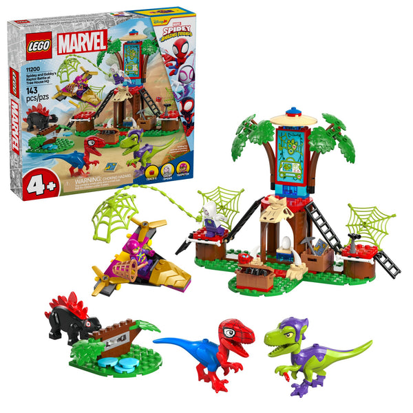 LEGO Marvel Spidey and His Amazing Friends Spidey and Gobby's Raptor Battle at Tree House HQ - Dinosaur Building Toy for Kids, Boys and Girls, Ages 4+