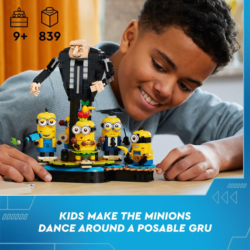 LEGO Despicable Me 4 Brick-Built Gru and Minions Figure, Buildable Minions Toy for Kids, Dancing Despicable Me Toy Figures Playset, Play-and-Display Minions Birthday Gift for Boys and Girls, 75582