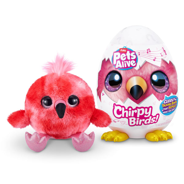 Pets Alive Chirpy Birds (Cuddly) by ZURU, Electronic Pet That Speaks, Surprise Egg, Stickers, Comb, Fluffy Clay, Bird Animal Plush for Girls