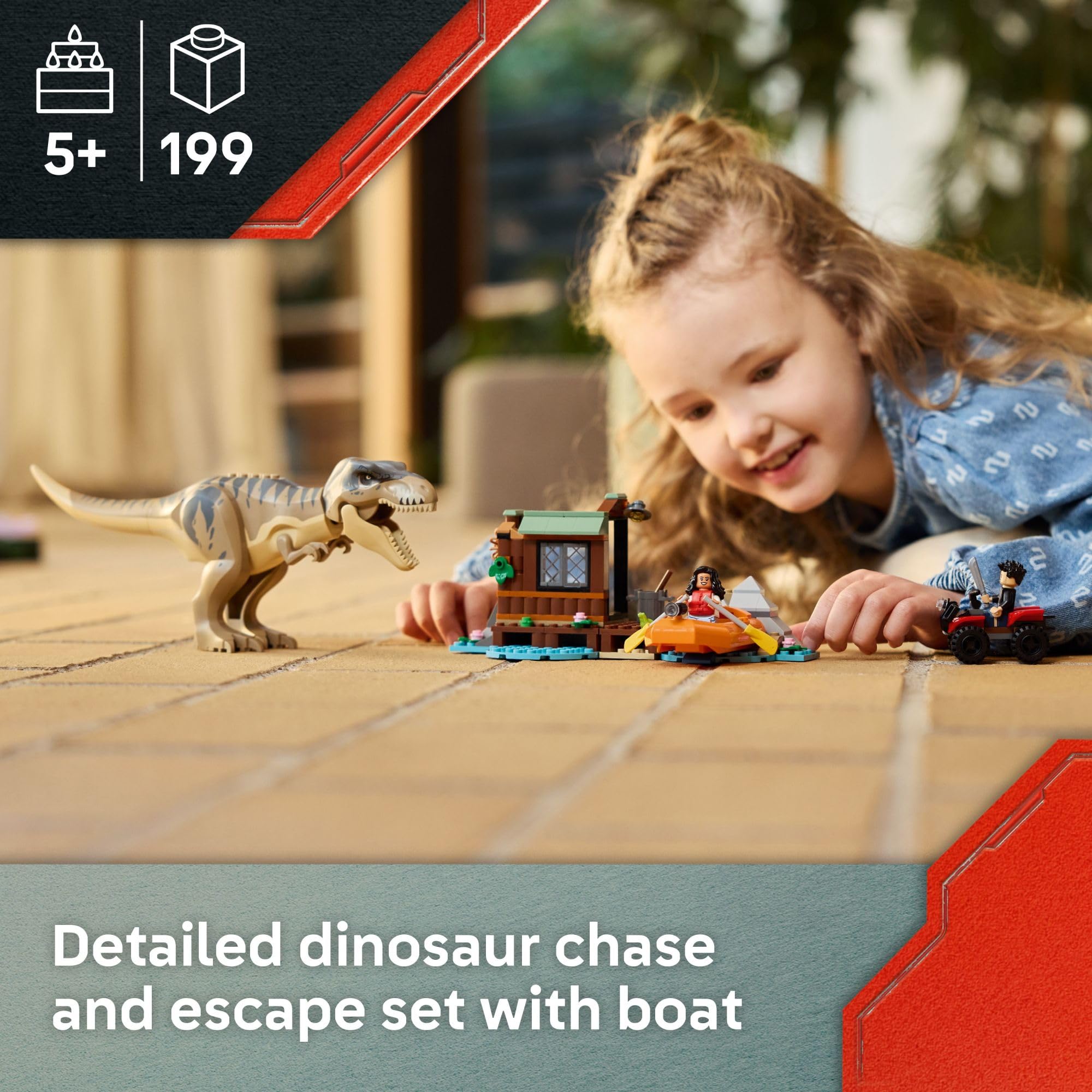 LEGO Jurassic World T. rex River Escape - Dinosaur Toy for Kids, Boys, and Girls, Ages 5-7 - Jurassic World Toy Boat Minifigures - Creative Dinosaur Gift for Movie Fans