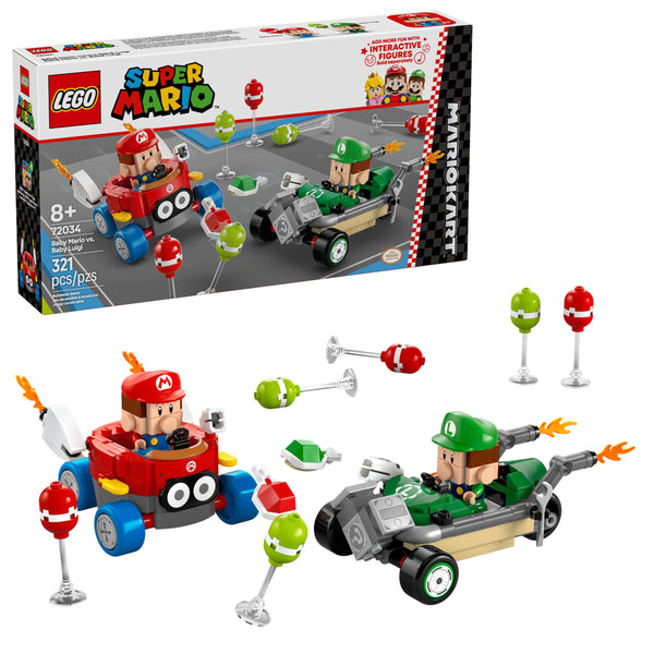 LEGO Super Mario: Mario Kart Baby Mario vs. Baby Luigi - Collectible Toy Building Set for Kids, Boys and Girls, Ages 8+ - Nintendo Mario Kart Toy for Fans - Gift Idea for Birthdays - 72034