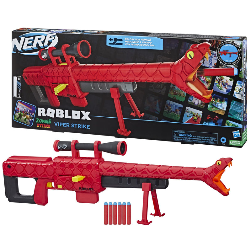 Nerf Roblox Zombie Attack: Viper Strike Nerf Sniper-Inspired Blaster With Scope, Code for Exclusive Virtual Item, Roblox Toys for 8 Year Old Boys & Girls and Up, 6-Dart Clip, 6 Nerf Elite Darts, Bipod