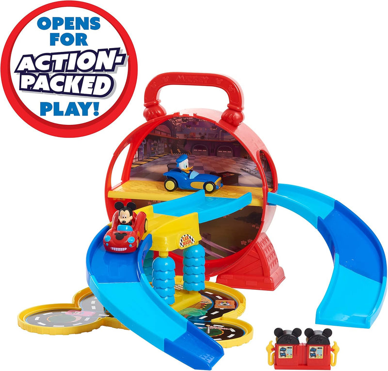 Disney Junior Mickey Mouse Stow ’n Go Garage, Figure and Vehicle Playset, Officially Licensed Kids Toys for Ages 3 Up by Just Play