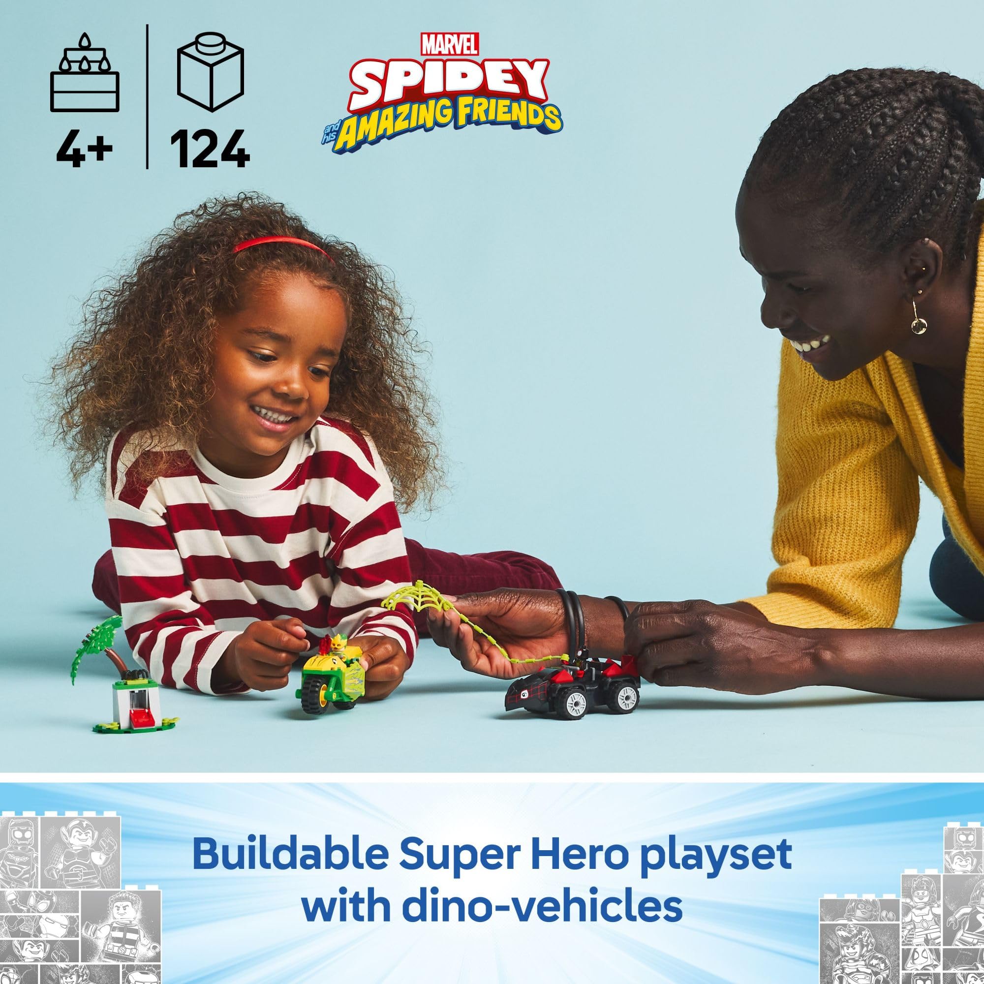 LEGO Marvel Spidey and His Amazing Friends Spin and Electro Dinosaur Vehicle Chase - Car and Motorcycle Preschool Building Toy for Kids, Boys and Girls, Ages 4+