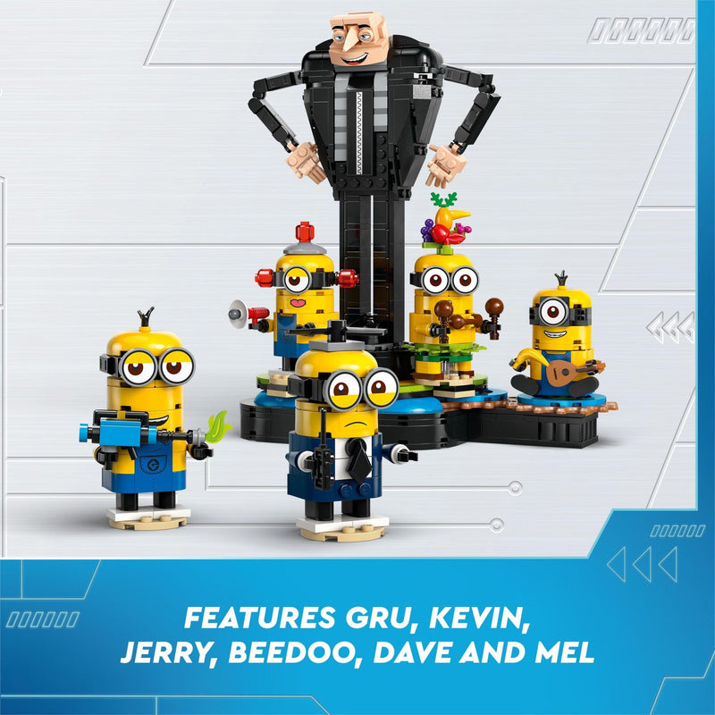 LEGO Despicable Me 4 Brick-Built Gru and Minions Figure, Buildable Minions Toy for Kids, Dancing Despicable Me Toy Figures Playset, Play-and-Display Minions Birthday Gift for Boys and Girls, 75582