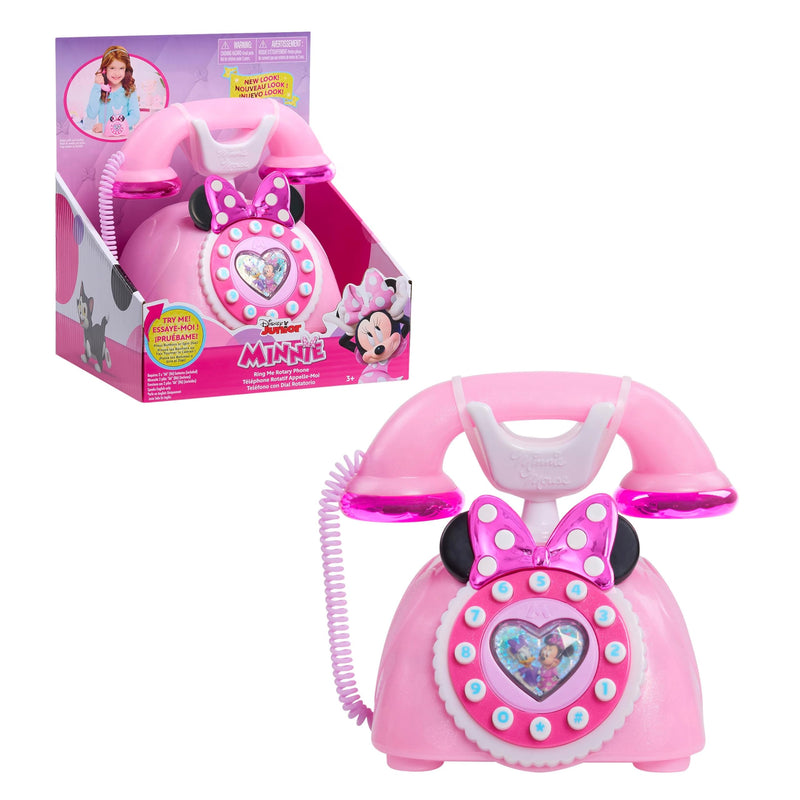 Disney Junior Minnie Mouse Ring Me Rotary Style Phone with Lights and Sounds, Pink, Kids Toys for Ages 3 Up by Just Play