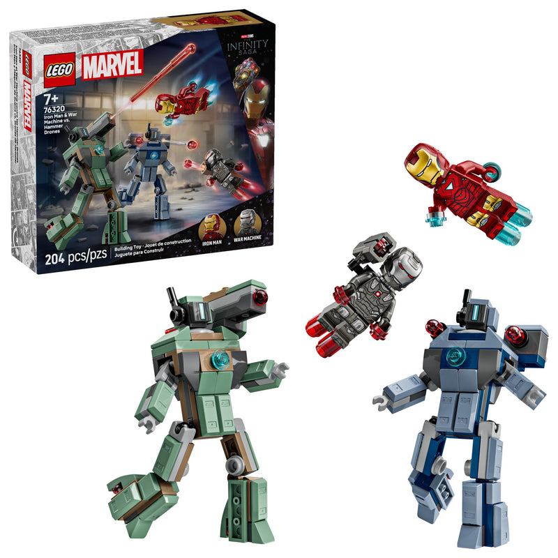 LEGO Marvel Iron Man & War Machine vs. Hammer Drones Building Toy - Pretend Play Set W/ 2 Toy Minifigures - Kids Building Blocks for Boys & Girls, Ages 7+