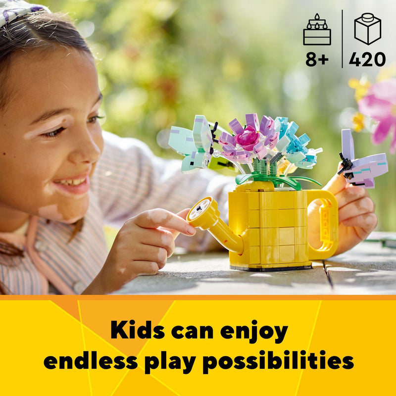 LEGO Creator 3 in 1 Flowers in Watering Can Building Toy, Transforms from Watering Can to Rain Boot to 2 Birds on a Perch, Fun Animal Toy for Kids, Birthday and Nature Toy for Girls and Boys, 31149