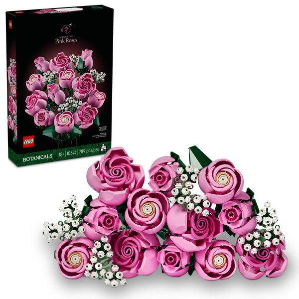 LEGO Botanicals Bouquet of Pink Roses Artificial Flowers - Building Blocks for Adults, Ages 18+ - Flowers for Home Office, Shelf or Room Decor