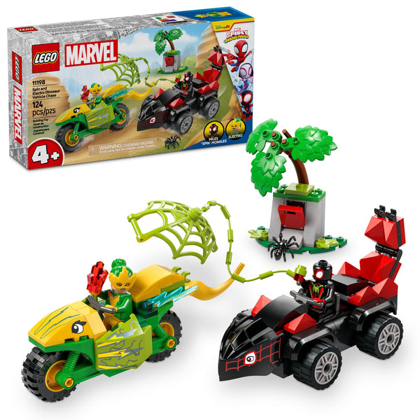 LEGO Marvel Spidey and His Amazing Friends Spin and Electro Dinosaur Vehicle Chase - Car and Motorcycle Preschool Building Toy for Kids, Boys and Girls, Ages 4+