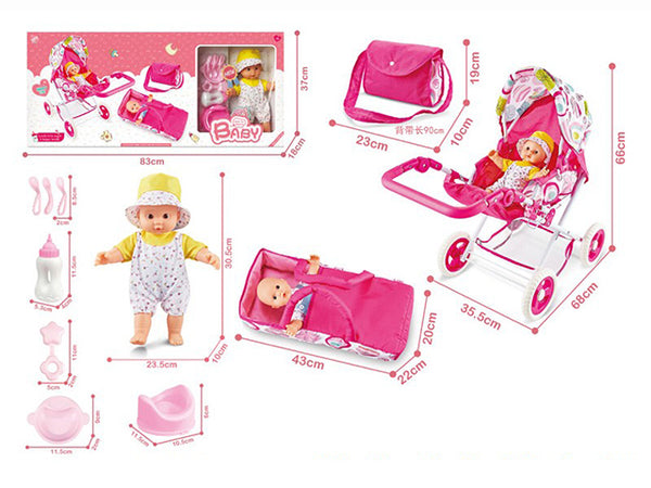Kids Baby Doll Stroller Set With Accessories