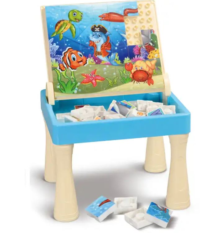 Ocean Cartoon Blocks Puzzle Board Table Kids Building Block Table With Drawing Board Toy Set