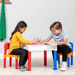 Kids Activity Table and 2 Chairs Building Block Table, Play & Arts & Crafts Table, with Storage Space
