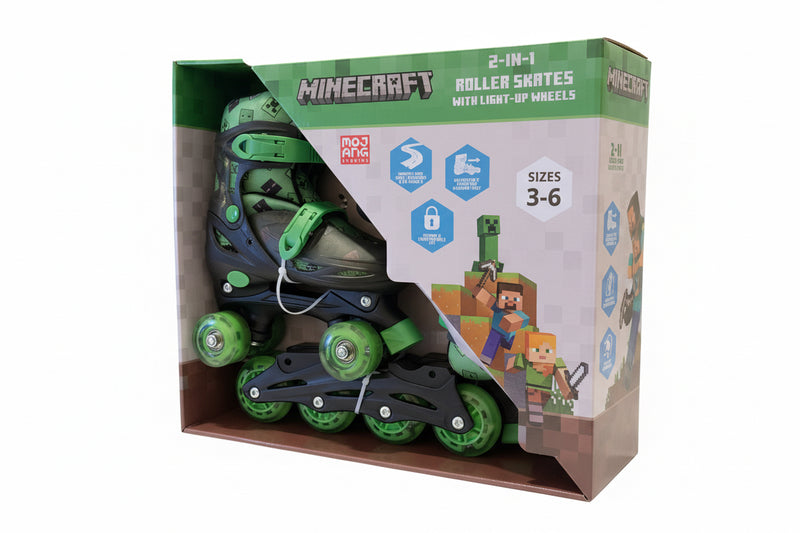 Minecraft 2-in-1 Roller Skates with Light-Up Wheels and Adjustable Fit ...